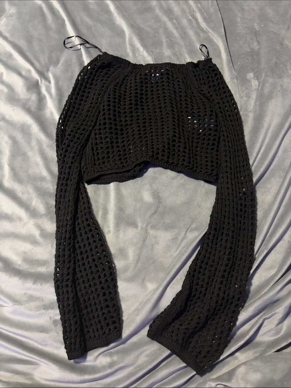 Urban Outfitters Black Crochet Open-Knit Cropped Sweater/ Cover Up